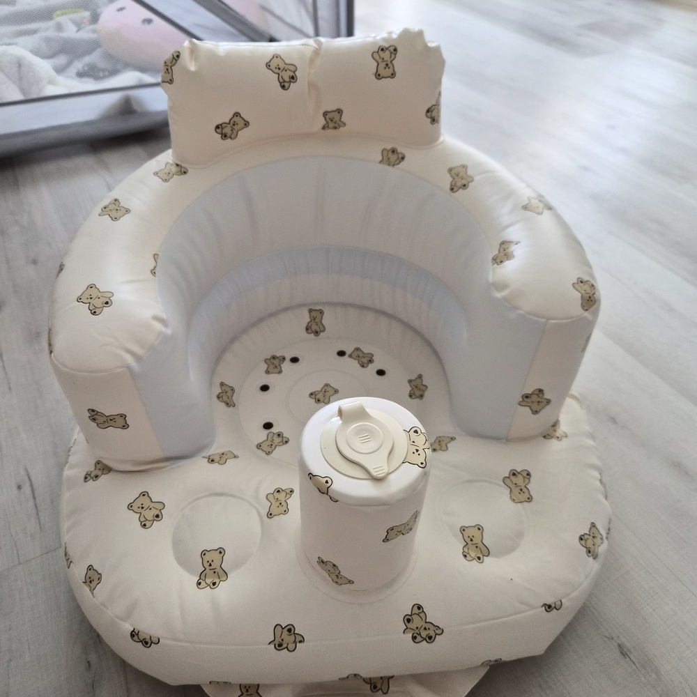 White Inflatable Baby Seat with Bear Print